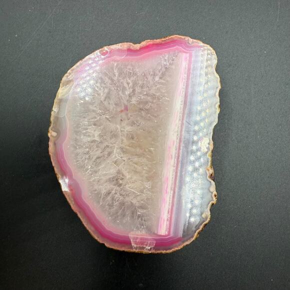 Natural Sliced Agate Gemstone Rock Pink and White Crystal Semi Polished - Picture 5 of 14